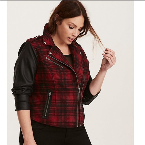 torrid Jackets & Blazers - Torrid Black/Red Plaid Moto Jacket, 4X🥳